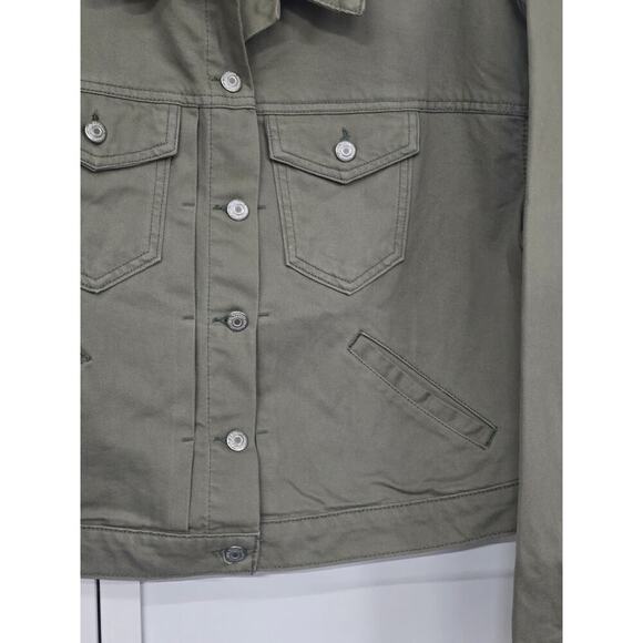 Old Navy Sage Green Button Front Collard Denim Crop Trucker Jacket Size XL - Picture 3 of 7